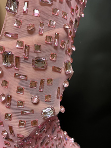 Novance Y2507-G Abito da Club Rosa Personalizzato per Donna con Diamanti Abito da Compleanno con Cristalli - Product Image 4