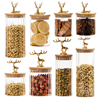 Bocaux de rangement de cuisine en verre borosilicate de haute qualité - Étanches à l'air, anti-odeurs, design moderne, décorations en bois de cerf doré pour cadeaux