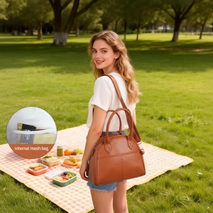 Bolsa Térmica para Almuerzo <span class=keywords><strong>de</strong></span> 10L, Impermeable, <span class=keywords><strong>de</strong></span> Cuero PU Clásico, <span class=keywords><strong>de</strong></span> Lujo, para Viajes, Trabajo, Escuela, Picnic - Product Image 6