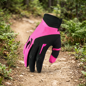 Pink And Black Breathable Motorcycle <b>Gloves</b> Color Blocked Unisex Adult All Seasons Wear - Product Image 5