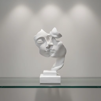 Décoration d'art de bureau de salon moderne, statue de couple en fibre de verre noire, taille réelle, art moderne, sculpture de visage humain