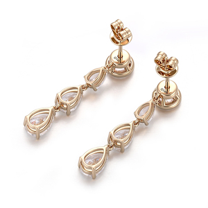 Boucles d'oreilles pendantes en or véritable 14 carats et 18 carats avec diamant de laboratoire taille poire pour femme, bijoux de mariage, style classique - Product Image 2
