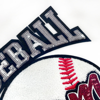 Patch thermocollant en chenille brodée de haute qualité, motif 'Big Baseball Mom' avec logo brodé à paillettes, pour vestes et sweats à capuche, en non-tissé, très demandé