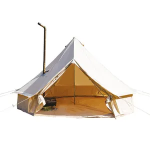 4 mevsim su geçirmez pamuk kanvas, büyük aile kamp bej renk çan çadır avcılık duvar tentesi çatı soba Jack delik/