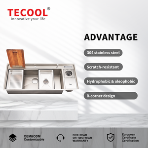 Évier de cuisine <span class=keywords><strong>professionnel</strong></span> en acier inoxydable SS304, fait main, fonctionnel, à encastrer, grande cuve - Product Image 3