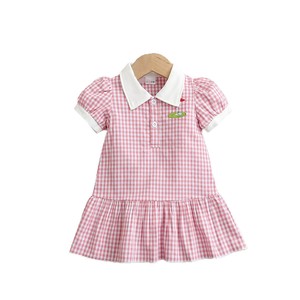 Vestito Estivo per Bambine in Cotone Morbido, Nuova Collezione, Elegante Abito a Collo Alto con Motivo a Quadri e Finiture in Pizzo - Product Image 6