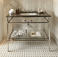 Meuble de salle de bain simple de 30 pouces de large, finition chrome poli miroir, avec étagère de rangement supplémentaire, style antique pour hôtel, meuble personnalisé pour Airbnb