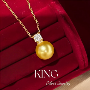 Ensemble de bijoux en argent King Silver, collier et boucles d'oreilles en perles dorées, argent sterling S925, bijoux de fête tendance - Product Image 2
