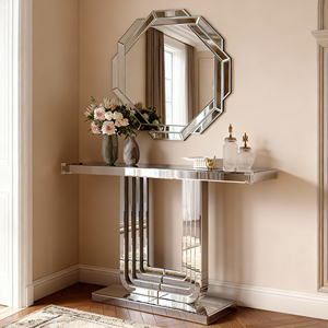 Mirrored Console Table Silver <b>U</b> Base 47 Inch Entryway Table for <b>Living</b> Room Hallway Foyer - Product Image 5
