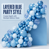 Kit de décoration pour fête d'anniversaire de bébé garçon, 1er anniversaire, bleu chrome mat, bleu clair, bleu ciel, guirlande d'arche de ballons et de confettis