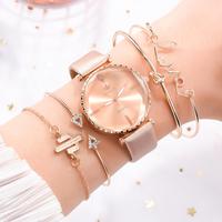 5 pièces ensemble haut Style mode femmes montre de luxe en cuir bande analogique Quartz montre-bracelet dames montre femmes robe Relogio Mujer