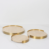 Plateau de service en travertin beige Design moderne nordique rond classique poli pour la décoration intérieure et l'utilisation de l'hôtel