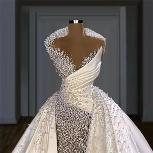 Dubai Wedding <strong>Dress</strong> <strong>Pearl</strong> Mermaid Bridal Gown <strong>with</strong> Full Beading Crystals Lace Decoration Princesse Long Train LSDZ95 Bride <strong>Dress</strong> - Product Image 1