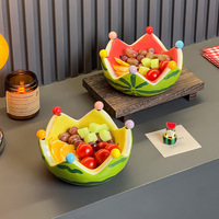 Ensemble de bols de rangement en céramique et acier inoxydable, design fourchette à fruits pastèque, frais et mignon, pour salon et table basse