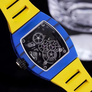 Luxury Blue Carbon Fiber Men's Mechanical <b>Watch</b> Gold <b>Skeleton</b> Tonneau Shape Waterproof <b>Automatic</b> Wristwatch Factory Wholesale - Product Image 1