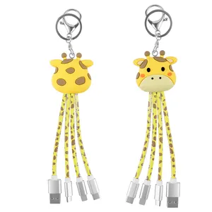 Kreativität Karikatur-Design Schlüsselanhänger Giraffe Kunstleder-Ladegerät Draht USB 3 in 1 Ladekabel
