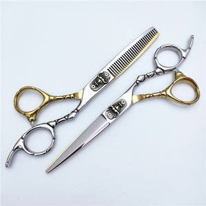 Ciseaux à cheveux K2G 6,0 pouces, demi-or, tête de taureau, vis, professionnels, en acier inoxydable, manche long, haut de gamme, export - Product Image 2