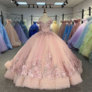 ชุดเดรสงาน Quinceanera สีชมพู รุ่น Jancember 1229 แบบกระโปรงบานระบาย แต่งดอกไม้ 3 มิติ สำหรับงานฉลองวันเกิดอายุ 16 ปี หรืองานเลี้ยงฉลอง - Product Image 2