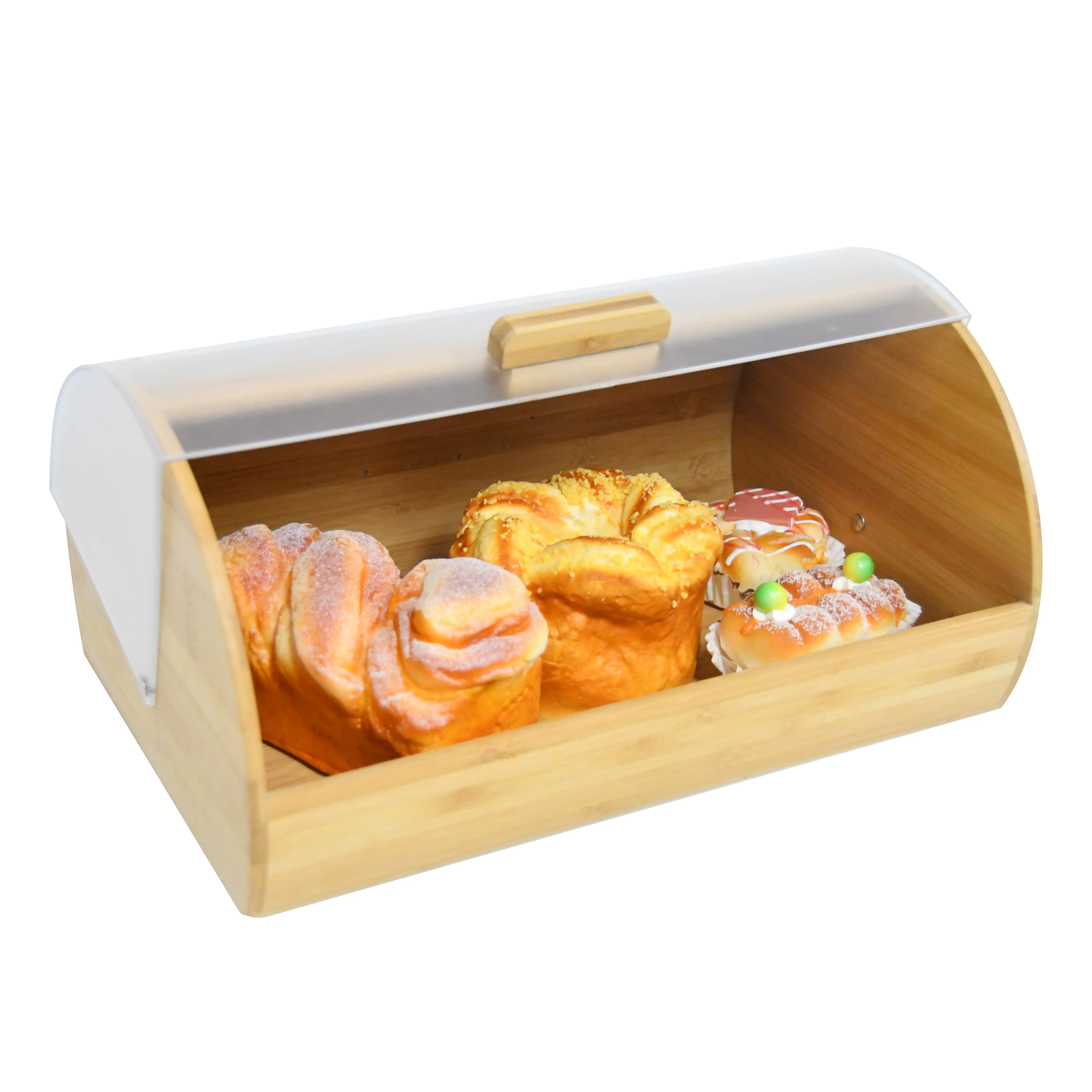 Kitchen Counter-Large Capacity Bread Storage Container Farmhouse Bamboo Bread Box Bin with Plastic Window