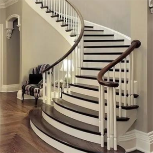 עיצוב מותאם אישית עץ גרם מדרגות מעוקל עם מעקות מתכת מינימליסטי ברזל עץ מלא פלדה עבור פנים חיצוני יוקרתי - Product Image 5