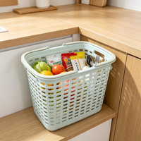 Panier de rangement rectangulaire en plastique PP perforé avec poignées, idéal pour salle de bain, armoire, aliments, légumes, fruits - Vente en gros usine