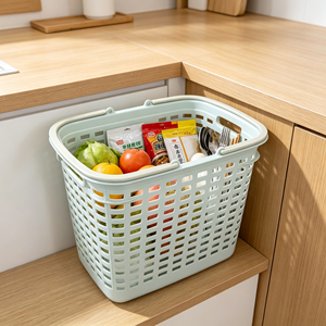 Factory Wholesale PP Rectangular Plastic Storage <strong>Basket</strong> Handles Perforated Bathroom Organizer Bin Cabinet Food Vegetable Fruit - Product Image 2