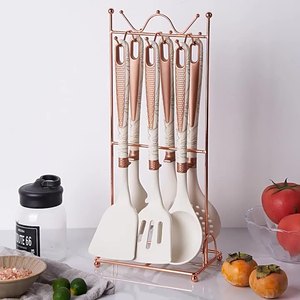 Ensemble de 7 ustensiles de cuisine en silicone, support de rangement, spatule de cuisson antiadhésive, cuillère à soupe en silicone, accessoires de cuisine - Product Image 1