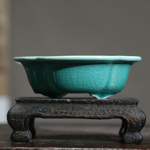 Pot à Bonsaï en Céramique Forme de Papaye Style Chinois Classique Petite Taille - Product Image 1