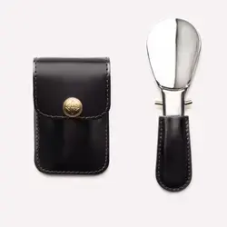 Travel Shoe Horn Case Bag Folded PU Leather Stainless Steel Shoehorn Shoes Spoon Bag Set Cover Holder