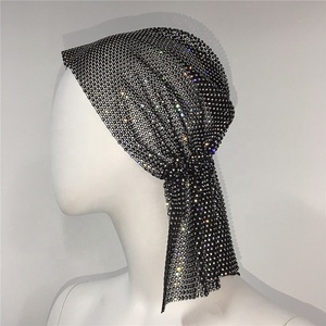 <span class=keywords><strong>Rihanna</strong></span>-Pañuelo elástico para la cabeza para mujer, bandana ostentosa con diamantes de imitación, para fiesta musulmana - Product Image 4