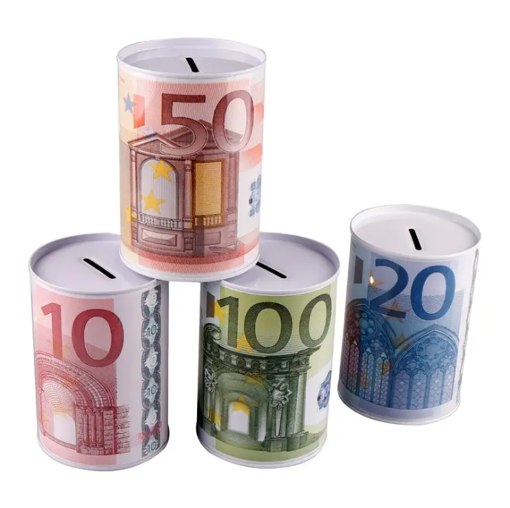 Round Metal Coin Storage Box Bank Caixa de lata do dinheiro economizando Piggy banks
