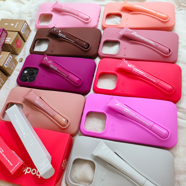 Hot Lipstick Clip Phone Case for iPhone 16 Pro Max 15 14 13 12 Portable Lip Gloss Holder Lip Balm Make-up Soft Cover with Logo