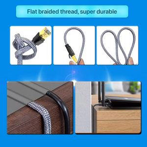 สายแพทช์ CAT8 SFTP แบบแบน สีเทา ชุบทอง RJ45 ขนาด 30AWG  พร้อมปลอกหุ้ม PVC สายอีเธอร์เน็ต LAN CAT 8 หลายขนาด 1ม.-30ม. ขายส่งจากโรงงาน - Product Image 1