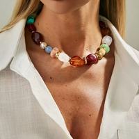 Collier ras du cou court vintage bohème en résine colorée avec perles irrégulières, bijoux superposés avec perles CCB
