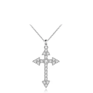 Venta al por mayor 925 collar de cruz de plata esterlina completo diamante personalidad encanto colgante collar para mujeres