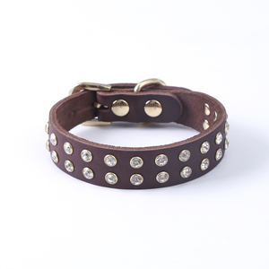 Haustier liefert Qualität Heavy Duty Luxus Echt leder Haustier halsband zwei Linien Strass Hunde halsband Leder - Product Image 1