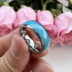 <span class=keywords><strong>Bague</strong></span> en tungstène 8 mm Coolstyle pour hommes et femmes, incrustation de <span class=keywords><strong>turquoise</strong></span> concassée, bijoux de mode, alliance de fiançailles et de mariage - Product Image 3