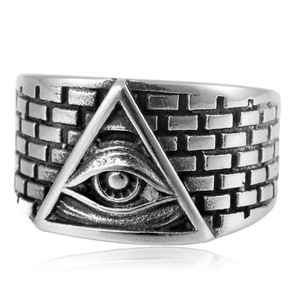 yunnique Men's <b>Titanium</b> Steel <b>Ring</b> Pyramid Eye Design Brick Pattern Freemason Symbol Gift Jewelry - Product Image 4