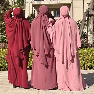 Abbigliamento islamico donna abito modesto Fancy Dubai 2023 Abaya a due pezzi con Khimar Hijab malesia Jilbab Indonesia