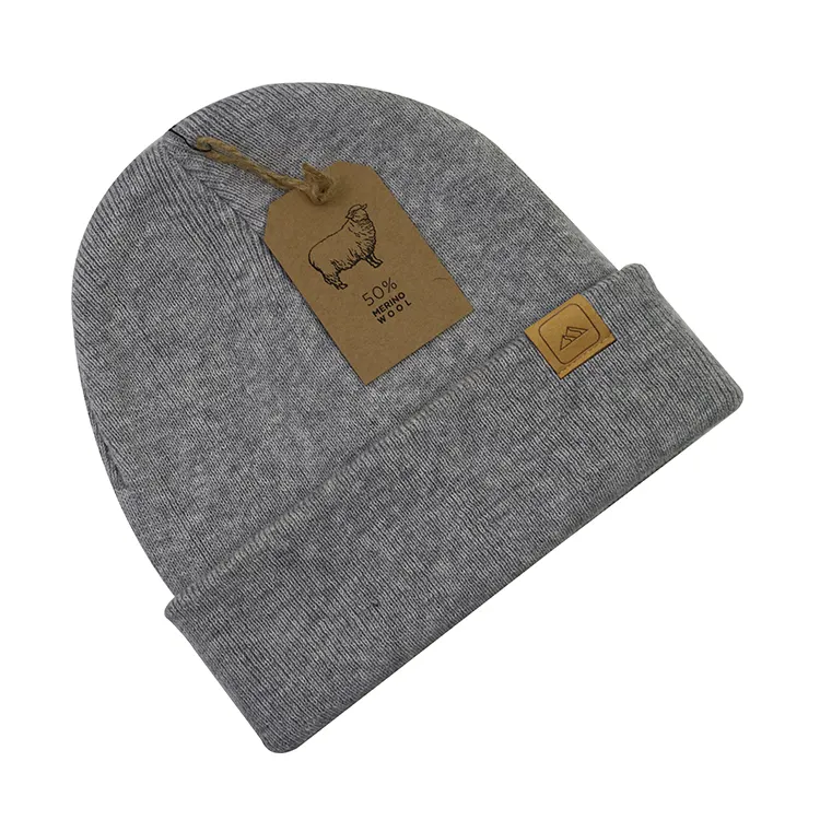 Custom Beanie Hersteller Premium Itch Free Merinowolle Custom ized Rib Knit Winter hüte Toque Cap
