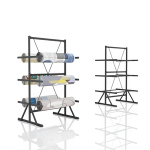 Espositore per Rotoli di Tessuto in Metallo, Espositore da Terra Bifacciale per Campioni, Scaffale per Showroom Tessili e Negozi - Product Image 1