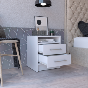 Nightstand 20H Two <b>Drawers</b> Superior Top Metal Handles White <b>Storage</b> <b>Drawer</b> - Product Image 5