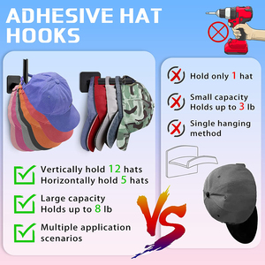 Pas de perceuse adhésif métal chapeau crochets pour <span class=keywords><strong>mur</strong></span> stockage organisateur support pour salon salle de bain et armoire pour sac de rangement - Product Image 2