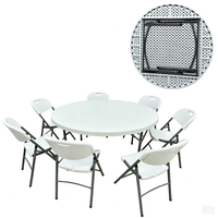 Table ronde pliante en plastique avec pieds en métal, table de banquet pour événements, pour la salle à manger à domicile et l'extérieur