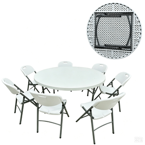<span class=keywords><strong>Table</strong></span> <span class=keywords><strong>ronde</strong></span> pliante en plastique <span class=keywords><strong>avec</strong></span> pieds en métal, <span class=keywords><strong>table</strong></span> de banquet pour événements, pour la salle à manger à domicile et l'extérieur - Product Image 3