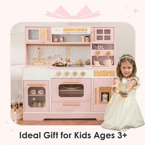 Realistic Pink Wooden Play <strong>Kitchen</strong> for Kids with 15 <strong>Fun</strong> Accessories &amp; Storage Inspiring Pretend Play &amp; Food Toys - Product Image 3