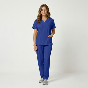 Ensemble de blouses médicales légères unisexe à manches courtes, col en V, coupe classique, couleur unie, avec poches, pour hôpital, en tissu peigné - Product Image 2