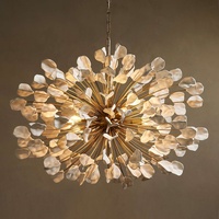 Lustre moderne de luxe en laiton blanc avec pétales en céramique de 42 pouces pour salon