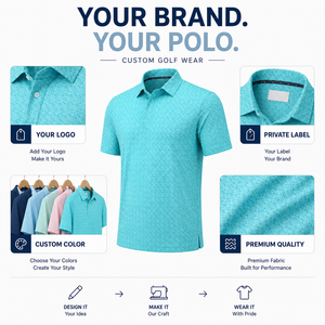 Chemises de golf personnalisées à imprimé turquoise pour hommes, motif micro-points, manches courtes, étiquette privée, fabricant OEM ODM - Product Image 2