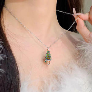 Decoración navideña, collar de árbol de Navidad de cristal tallado, collar de aleación, cadena, collar con colgante de cristal - Product Image 4